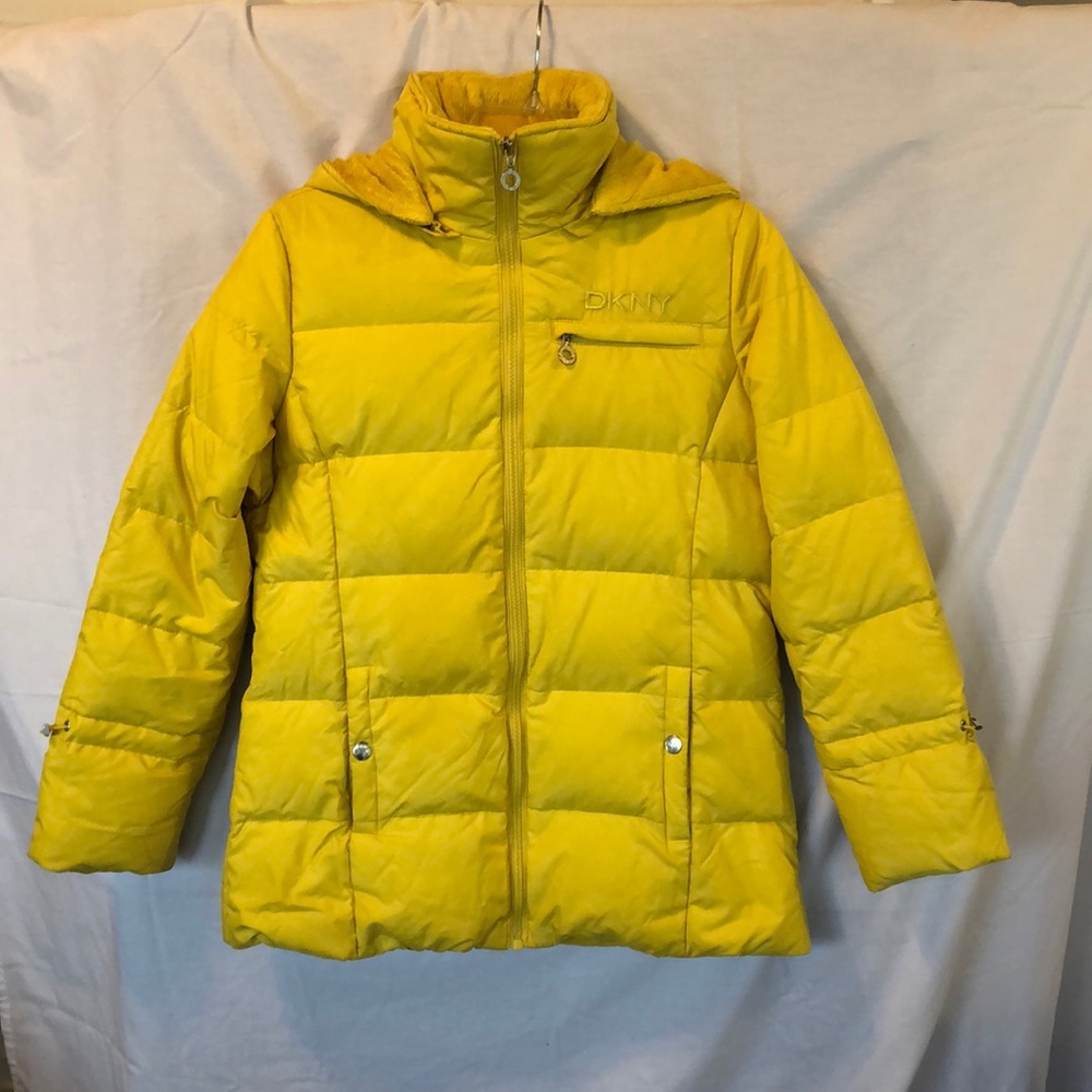 DKNY bright yellow down filled hooded puffer